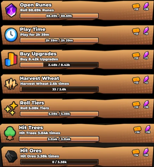 Noob Incremental daily quest list and Ticket rewards